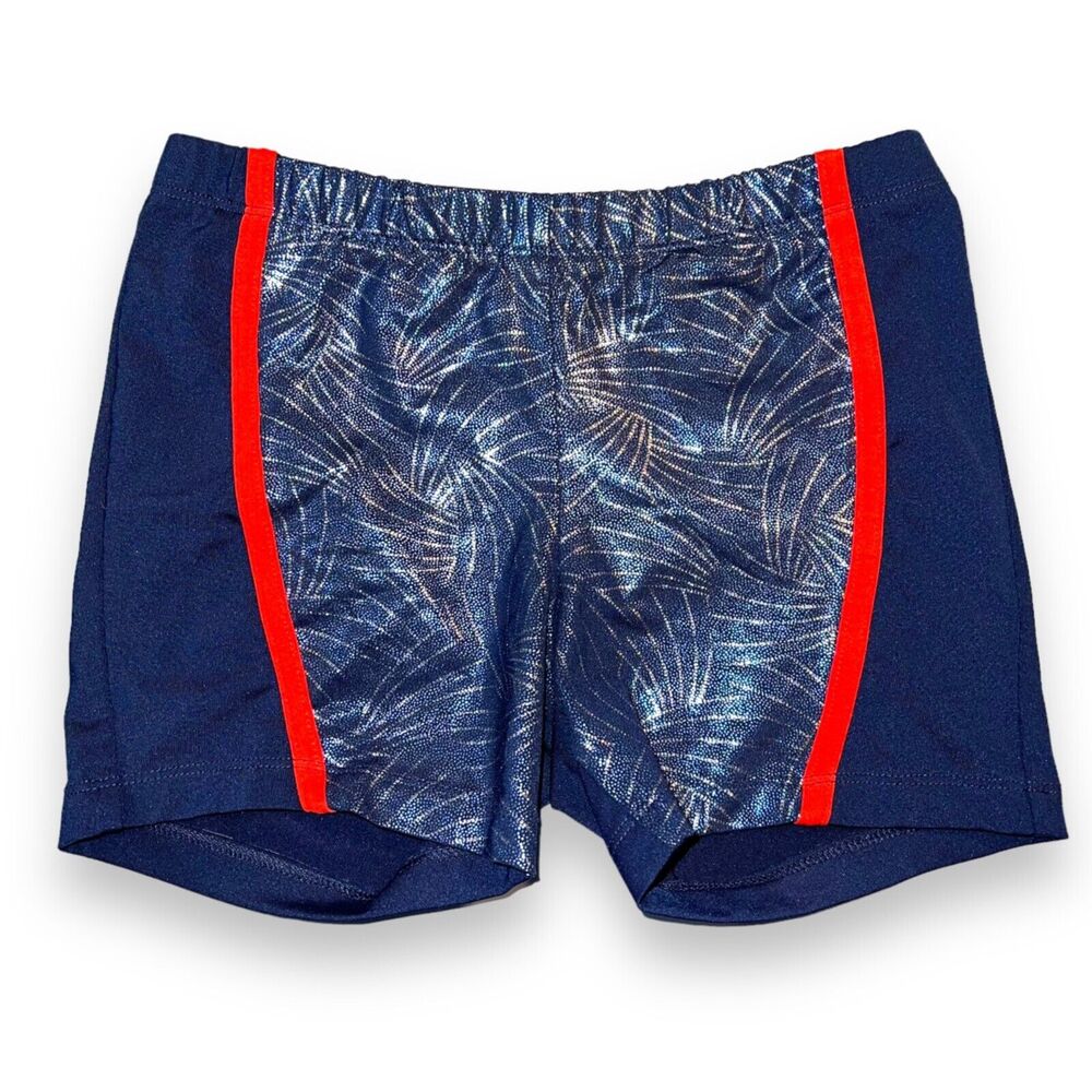Danskin Now Girls Gymnastic Shorts Metallic Navy Blue Red Medium 7 8